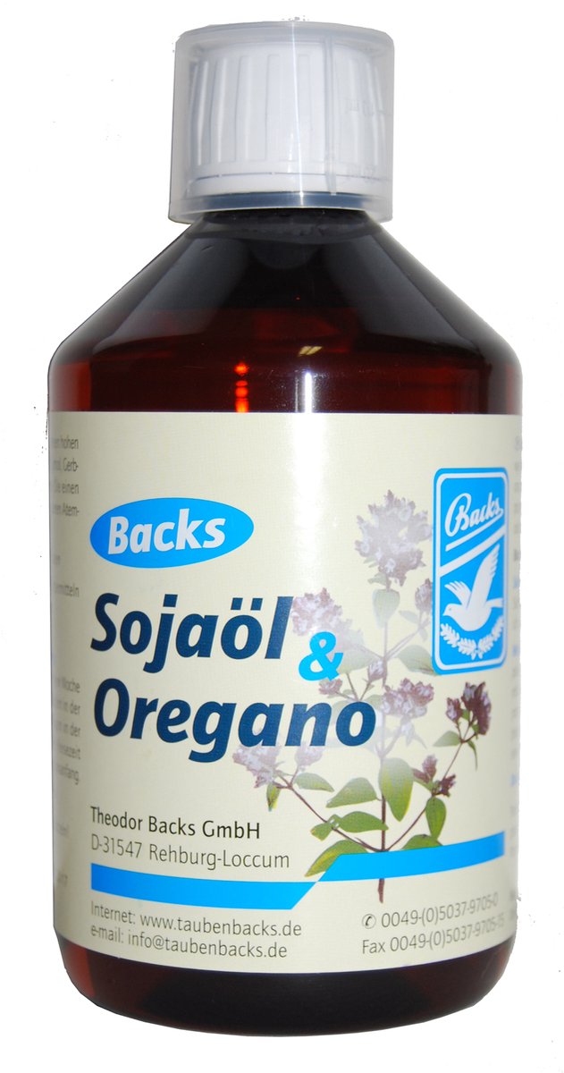 Backs Sojaolie + Oregano 500ml - voor postduiven
