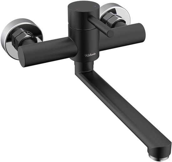 Wandgemonteerde Keukenkraan Met Draaibare Uitloop En één Hendel Voor Koud En Warm Water Wandgemonteerde Keukenkraan Met Draaibare Uitloop En één Hendel Voor Koud En Warm Water