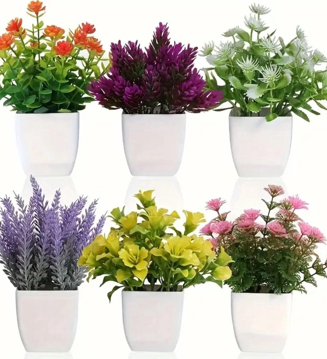 Greenlux GreenLuxe Kunstplanten in Witte Pot – Set van 6 Stuks – Decoratieve Nepplanten – Kunstbloemen voor Woonkamer, Kantoor & Balkon Multi