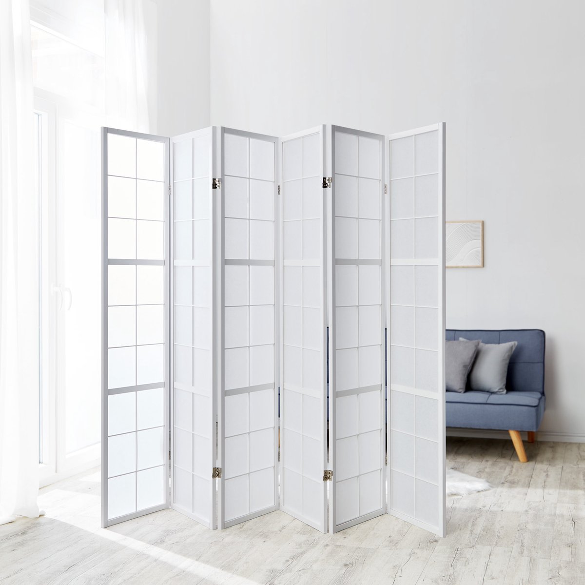 Homestyle4u Kamerscherm 6 panelen - 264x175 cm - wit - 6-delig - Shoji