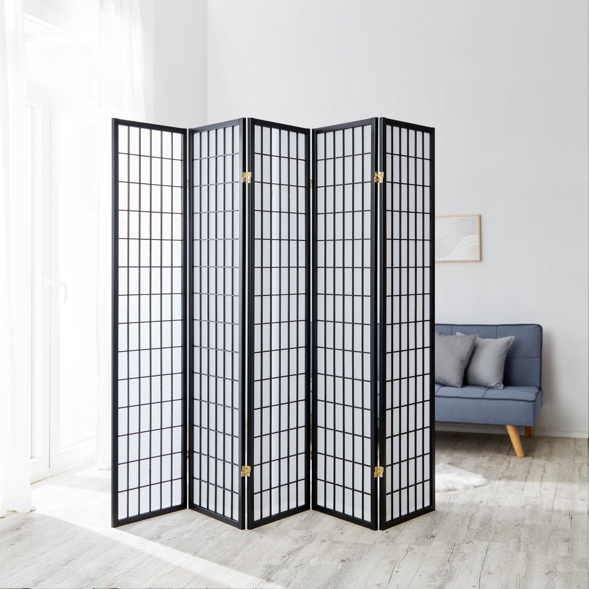 Homestyle4u Kamerscherm - 220x175 cm - Zwart - 5-delig - Shoji