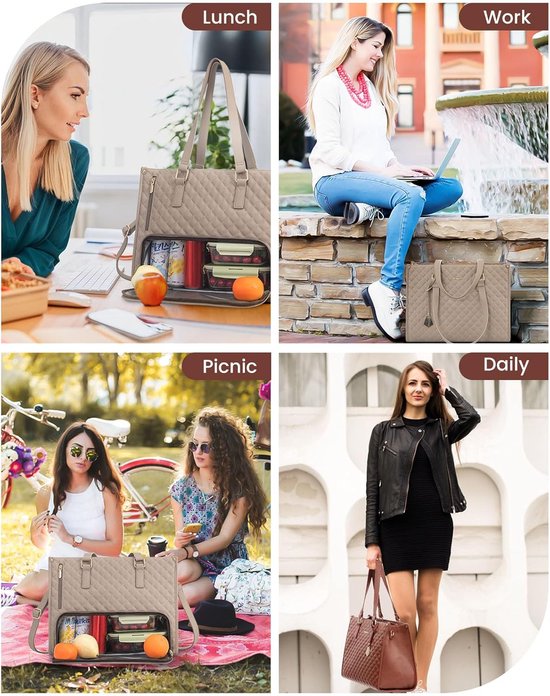 MATEIN Damen-Laptoptasche für 15,6 Zoll, mit isoliertem Lunchfach, große, wasserdichte Schultertasche aus Leder für Arbeit, Business und Schule, Schwarz | Schultaschen & Rucksäcke