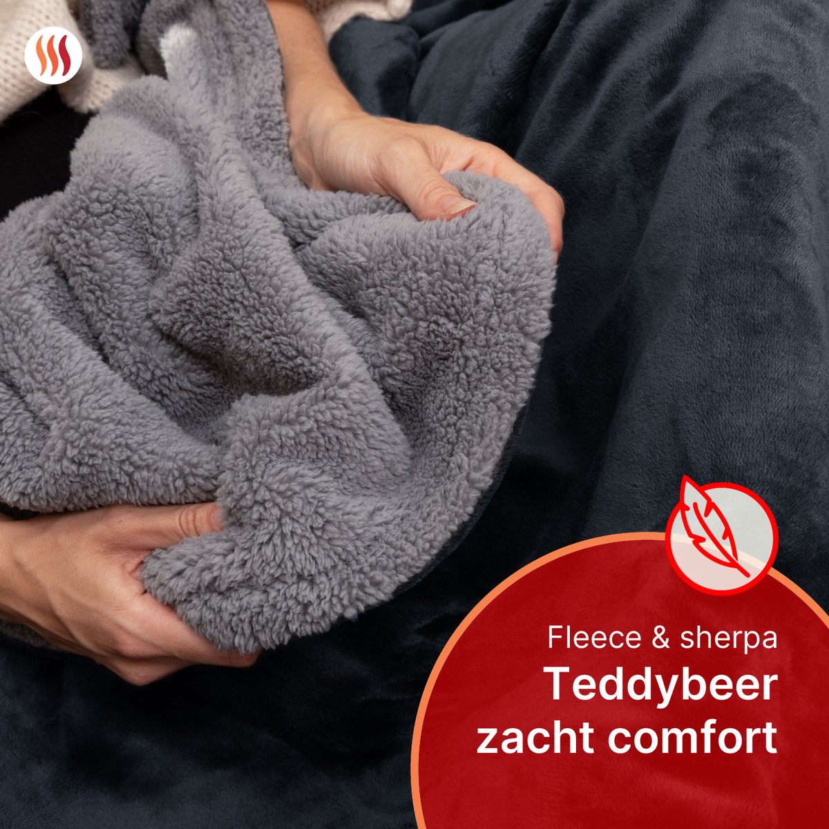 Seranova Elektrische Deken XXL - 180x160 cm - 2 Persoons Bovendeken - Warmtedeken - Dubbelzijdig Fleece Sherpa - Antraciet Grijs – foto 3