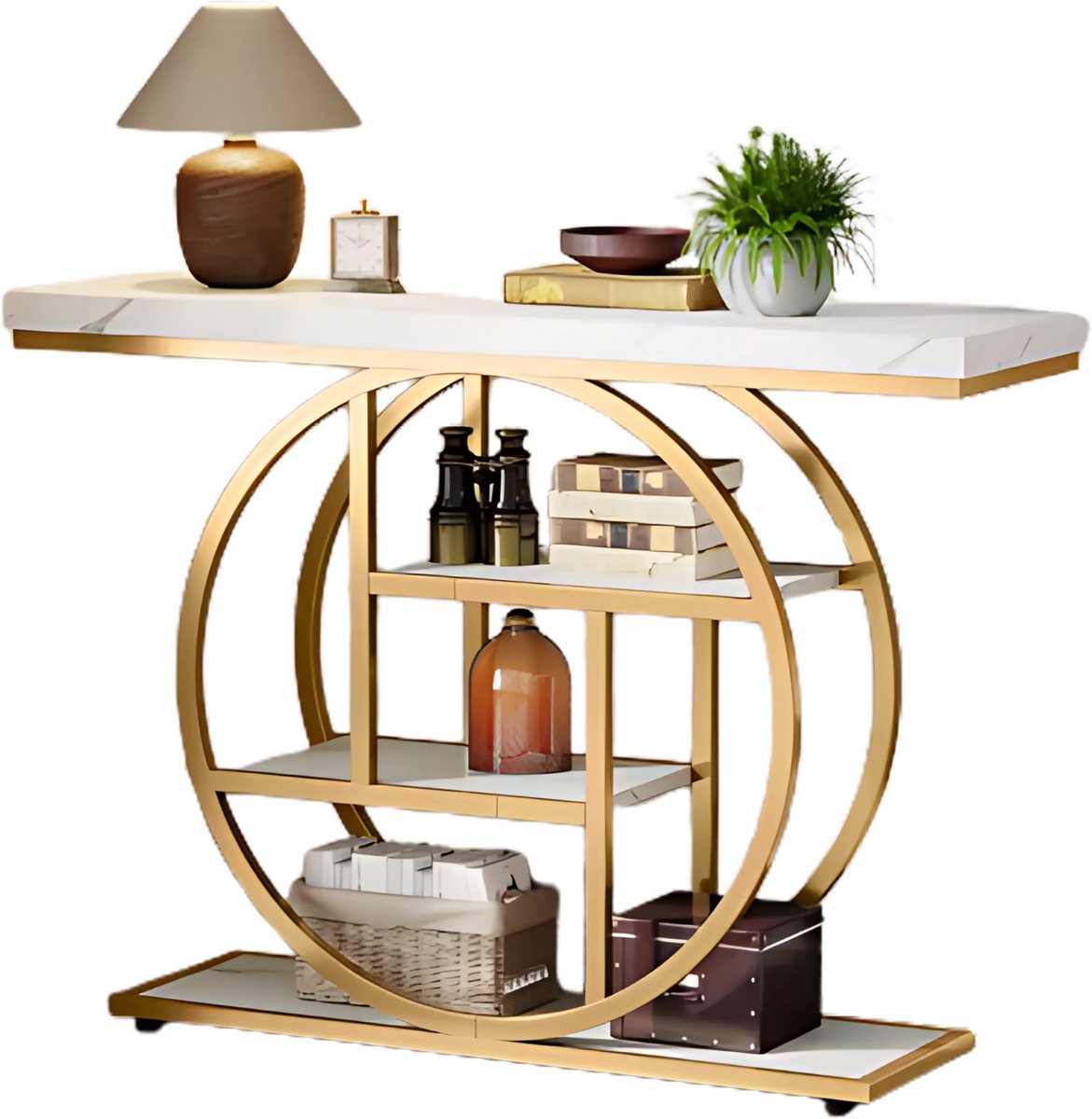 Happiq Consoletafel Novio - Sidetafel - Wandtafel - Haltafel - Goud/Wit - Voor Hal of woonkamer of Gang - 105x30x80 cm