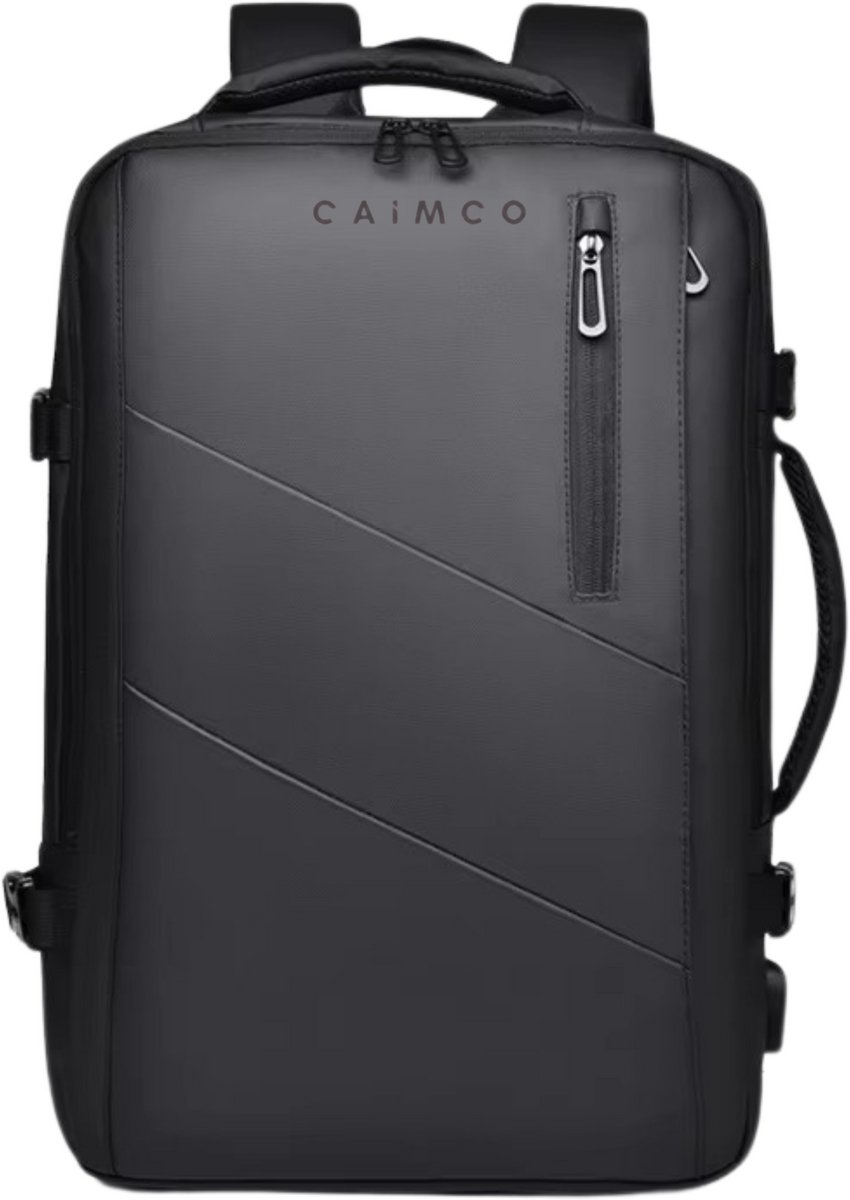 Caimco Nexus Rugzak met USB Oplaadpoort & Laptopvak – Uitbreidbare Waterafstotende Backpack – 15.6 inch Laptop Rugtas voor School, Werk & Reizen – Zwart