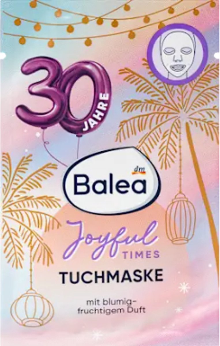 Balea Gezichtsmasker - Sheet Mask - Joyful Times | 1x 20g - Met Bloemig-fruitige Geur | Limited Edition 30 jaar Balea