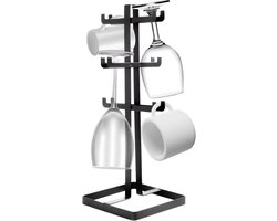 Mokkenrek - Mokkenboom - Mokken houder - Kopjesrek - Zwart - Metaal - Staand - 14,5 x 14,5 x 38 cm