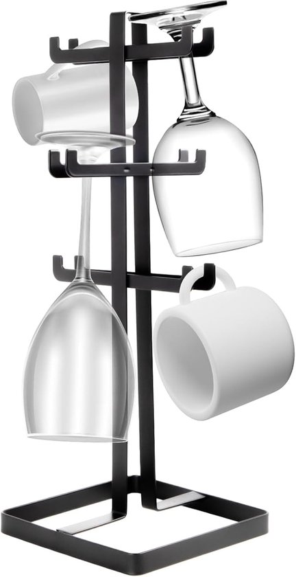 Mokkenrek - Mokkenboom - Mokken houder - Kopjesrek - Zwart - Metaal - Staand - 14,5 x 14,5 x 38 cm