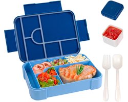 Kinderlunchbox 1330ml met Compartimenten – Lekvrije Lunchbox met Bestek – Magnetronbestendig – Voor School & Kleuters – Blauw