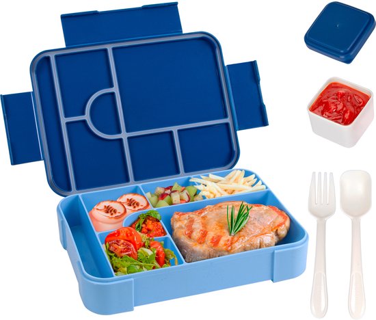 Boîte à lunch - 1330 ml - Boîte à lunch pour Enfants - Boîte à bento - Boîtes à bento avec Couverts - Étanche - Boîte à lunch isotherme pour Adultes et Enfants, pique-nique, travail, École - Blauw