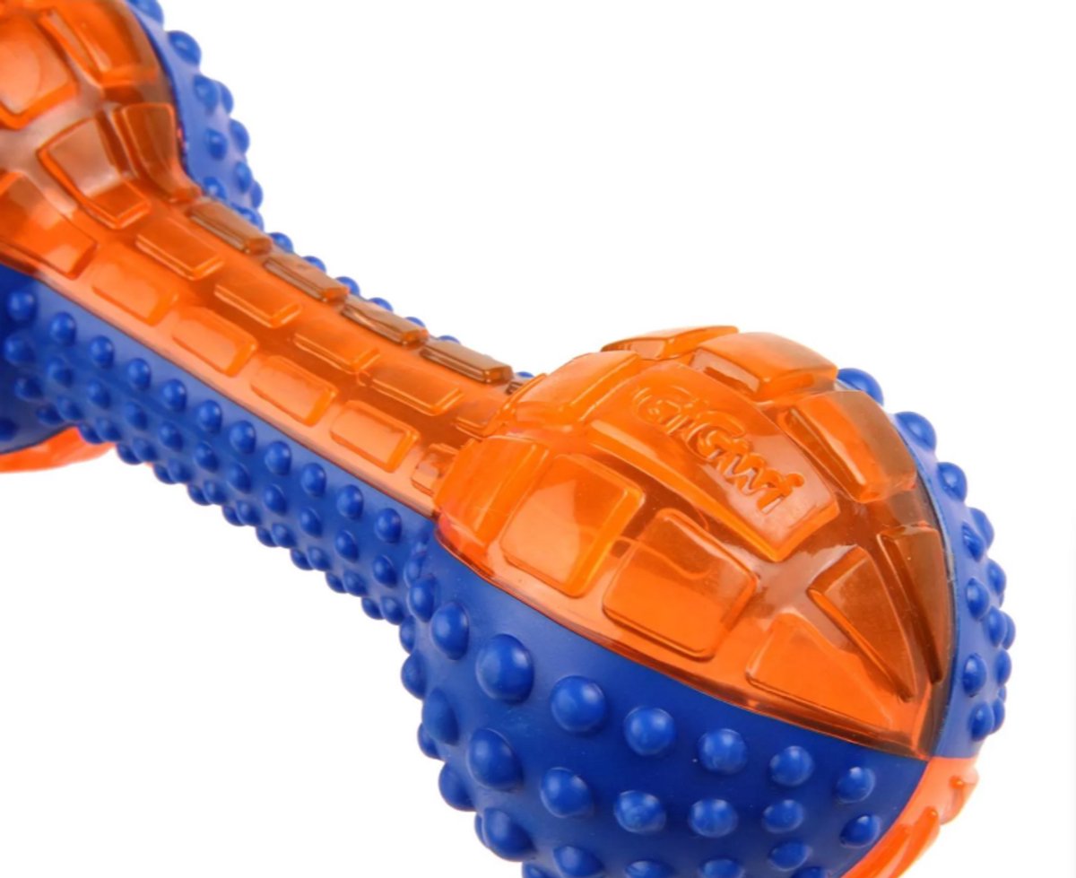 GIGWI - Dumbell -'Push To Mute' - 18 cm - TPR Hondenspeelgoed - met of zonder geluid