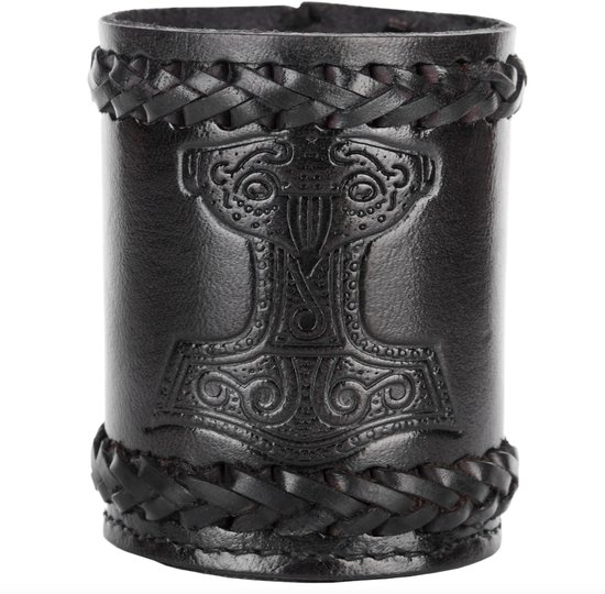 Battle Merchant Viking Dobbelbeker - Handgemaakt leer voor D&D & Bordspellen - Zwart