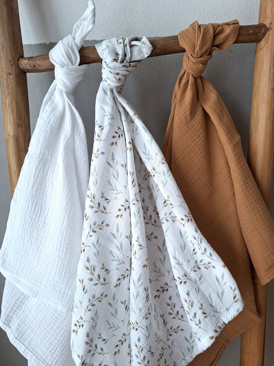 Oogappel Wilgentak Hydrofiel Set Hydrofiele Doeken - 3 stuks - Kraam Cadeau-Offwhite-Karamel