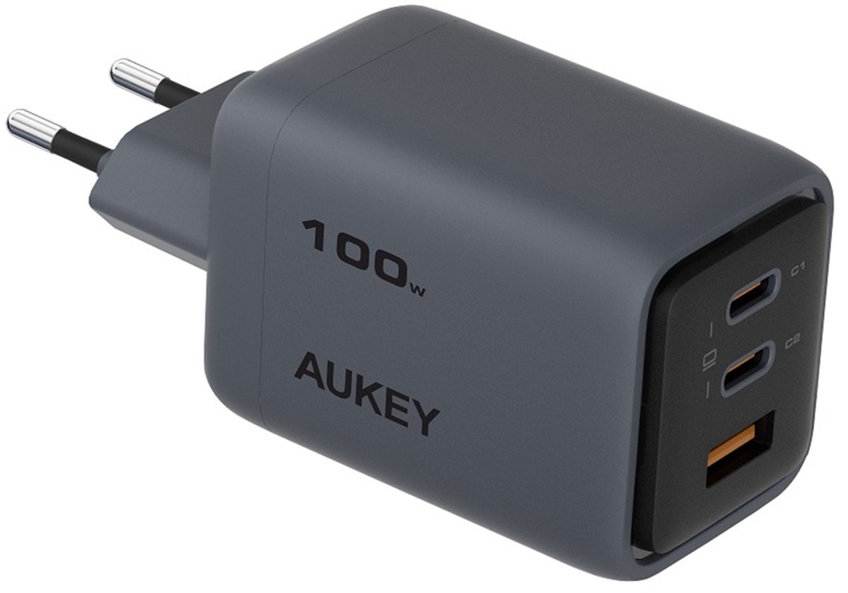 Aukey - Comet Mix 100W GaN PD 3-poorts Wandoplader Grijs