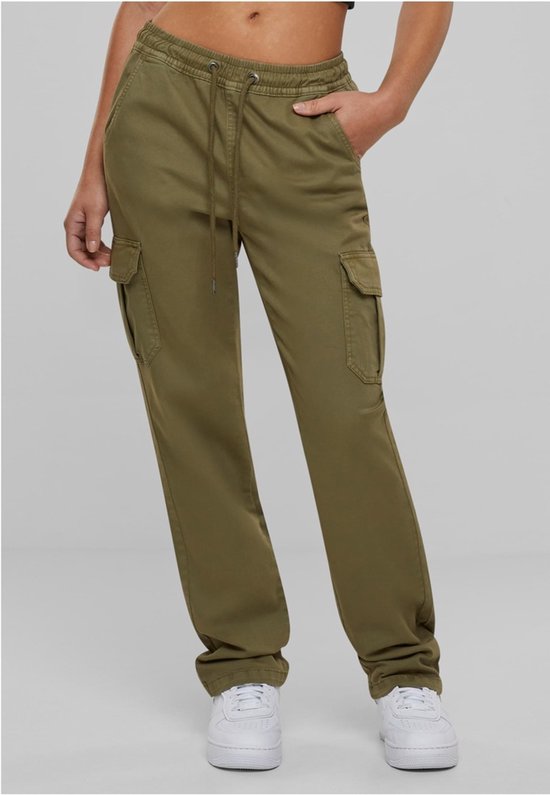 Urban Classics - Pantalon cargo taille haute en sergé - L - Vert olive