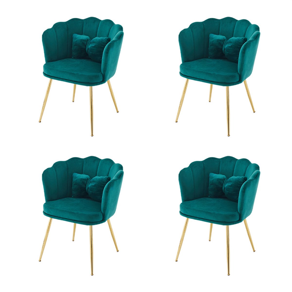 YEHTOKHOME Velvet Eetkamerstoelen set van 4 met armleuning, Bureaustoel, Make-upstoel, Ergonomisch, Fauteuil, Fluwelen stoel met bloemblad-rugleuning, Vergulde metalen poten, Vlinderkussens, Groen