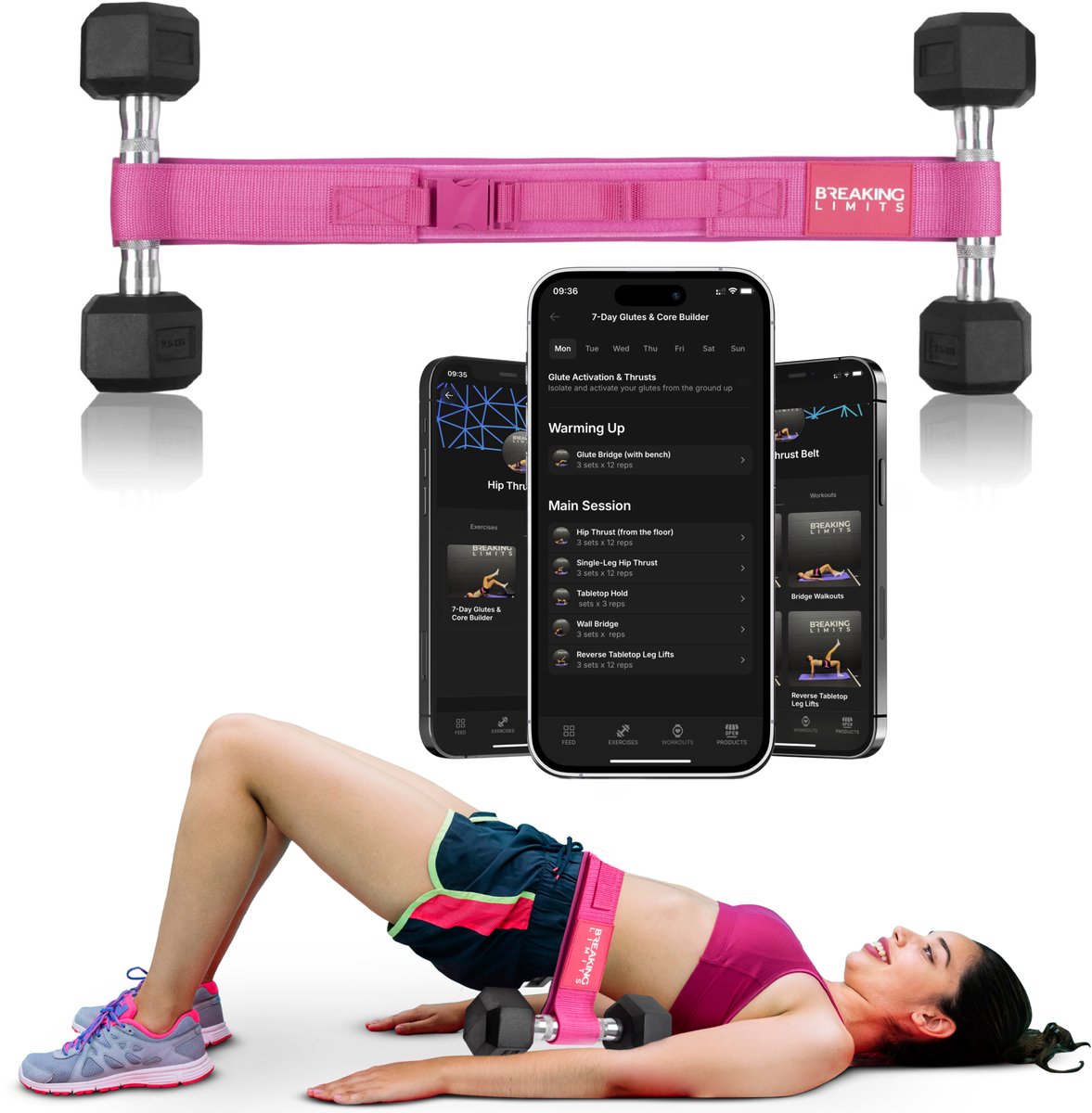 Hip Thrust Belt – Verstelbare Glute Trainer met Zachte Padding – Ideaal voor Booty Workouts & Hip Thrusts - Roze