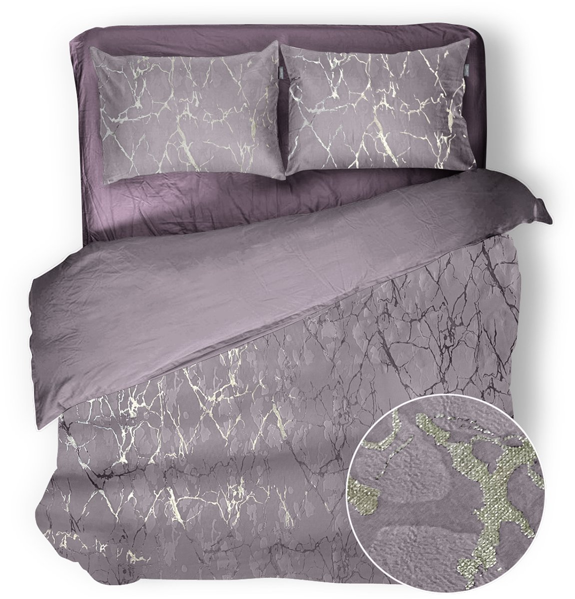 Eleganzzz Dekbedovertrek Marbel Foil Velvet - Rose - Dekbedovertrek 200x200/220cm - 100% Velvet - Tweepersoons dekbedovertrekken