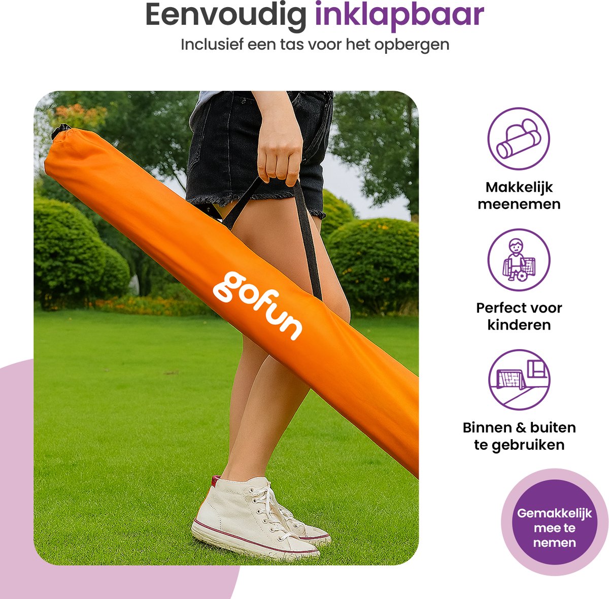 Gofun Voetbaldoel set van 2 – Voetbaldoeltjes – Voetbalgoal – Voetbalgoals voor kinderen – Opvouwbaar – 90 x 60 x 60 cm – Zwart/Oranje — afbeelding 4