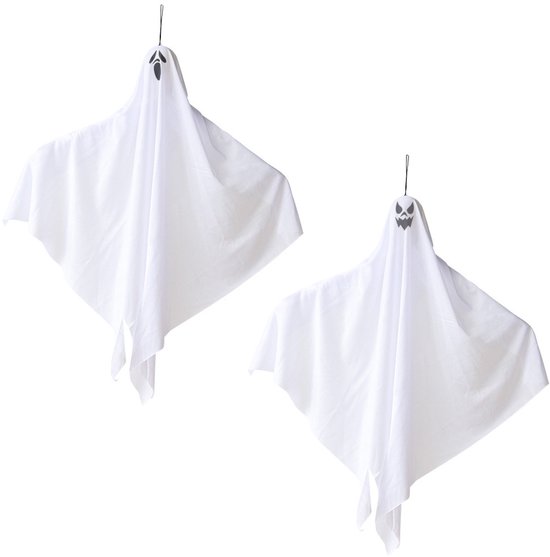 Halloween hangende spoken voor buitenversiering (2 stuks) - Schattige vliegende spoken voor Halloween, voor in de voortuin, op het terras, in de tuin of voor een tuinfeest, en als hangende versiering voor de feestdagen.
