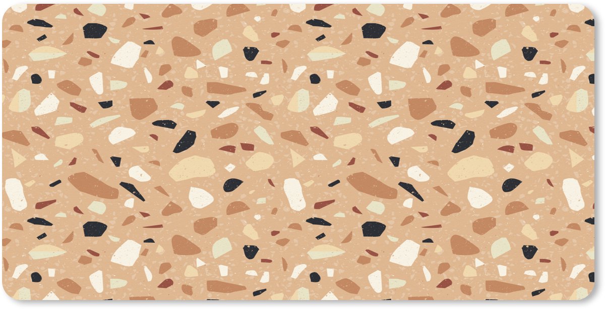 Muismat XXL 80x40 cm - Bureau onderlegger - Bureau mat Terrazzo - Patroon - Kleurrijk - Oranje - Bureaumat - Gaming mousepad xl - Bureaulegger groot - Computer deskmat