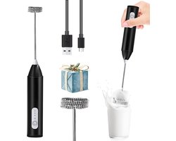 Crrynuo 1 Stuks Oplaadbare Melkopschuimer Elektrische Garde Mixer Zwart KD306 - 3 Snelheden USB-C Opladen