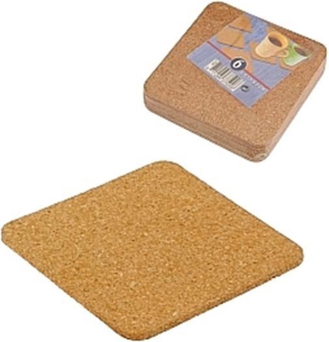 Glasonderzetters - Kurk - Vierkant - 10 cm - Set van 6 stuks