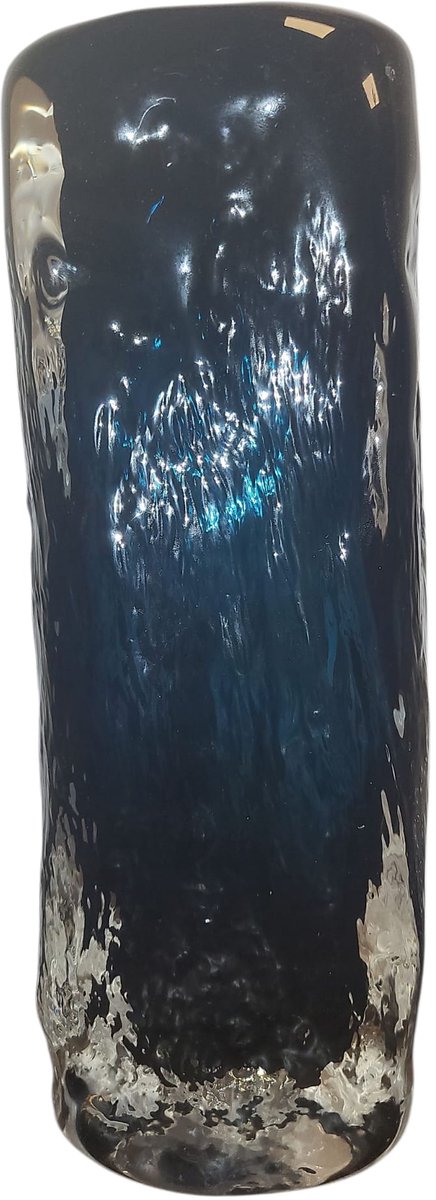 Vaas rock blauw large 9x8x27 cm - Handgemaakt dik glas - Opening 8 cm