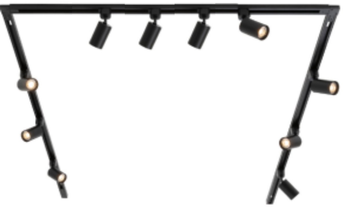 Lighto | Railverlichting 1-fase zwart | U-opstelling 200x100x200cm incl. voeding + 10 spots incl. LED lichtbronnen
