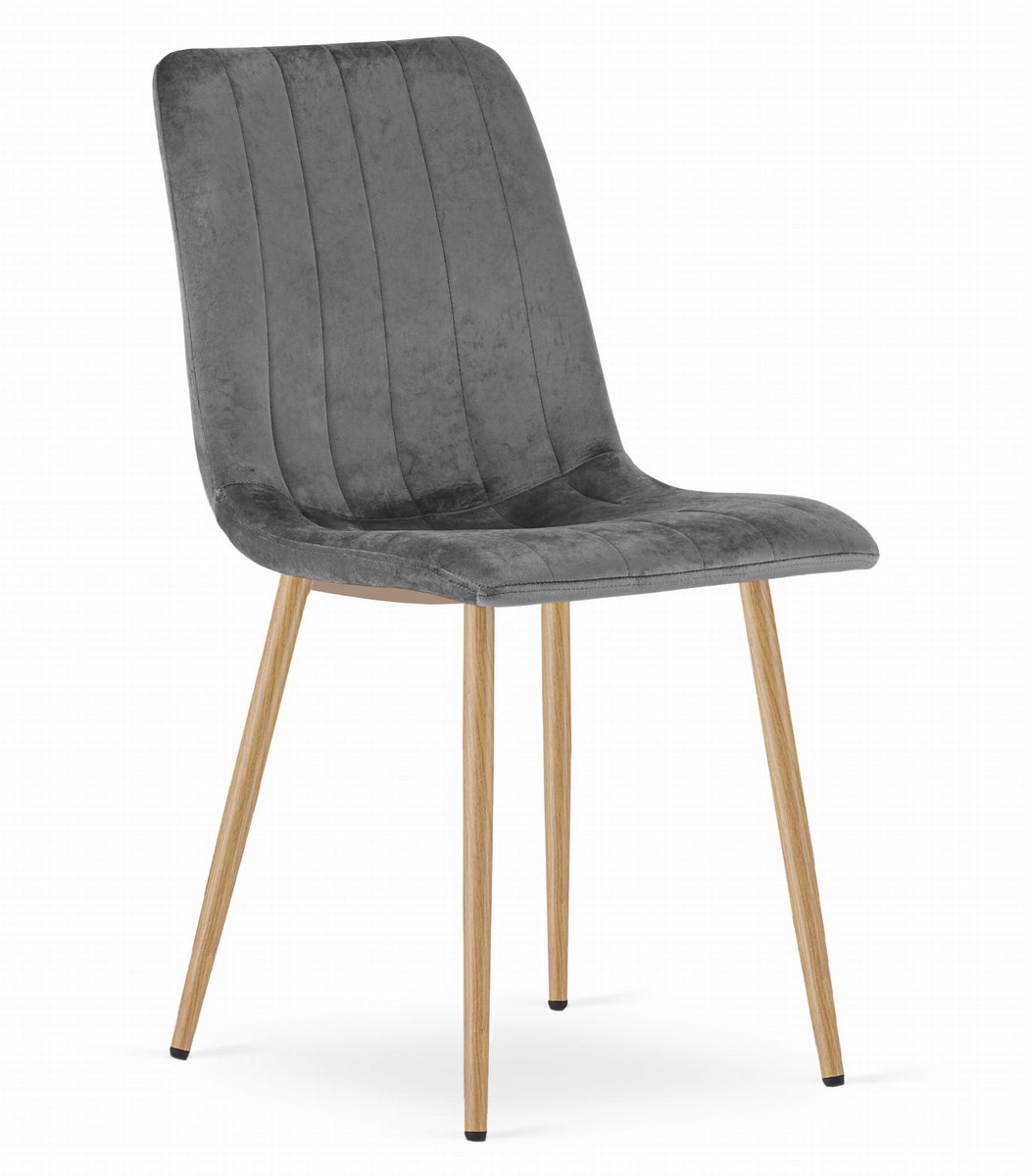 LEOBERT Eetkamerstoel LAVA - Donkergrijs - Houtlook Metalen Poten - Velvet Bekleding - Industriële Stijl, Max. 110 kg, Ergonomisch Design, Comfortabele Zitting donkergrijs / houtlook