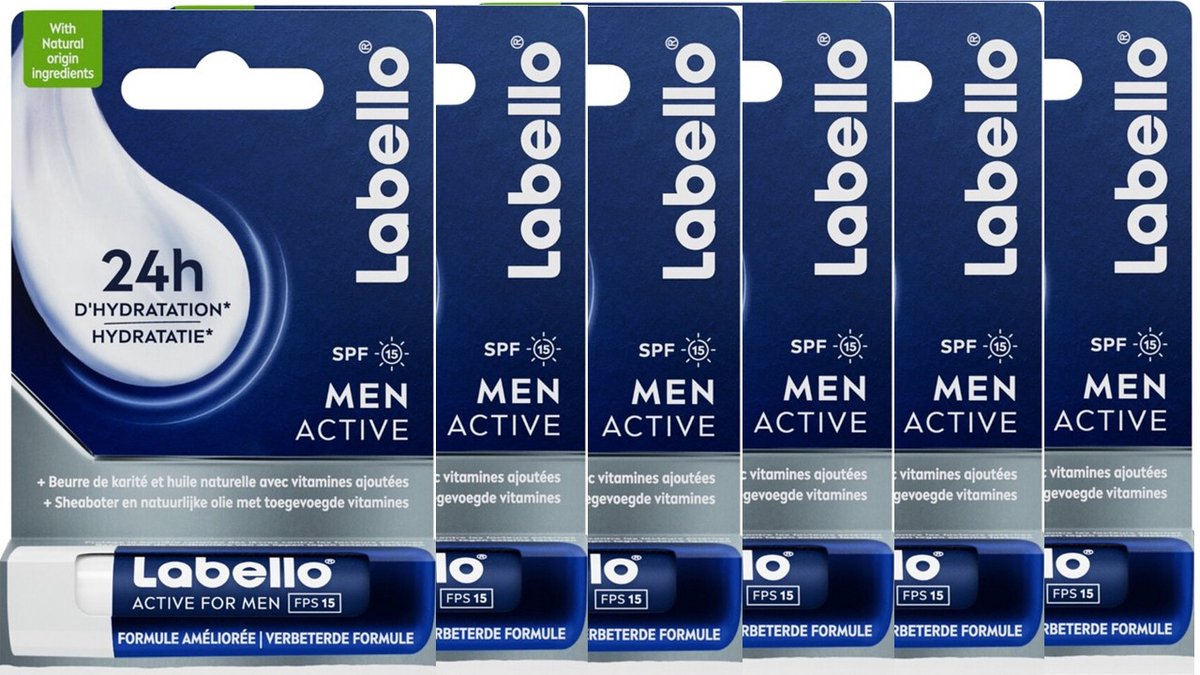 Labello Lippenbalsem Blister Active For Men SPF15 - 6 x 4.8 gr - Voordeelverpakking