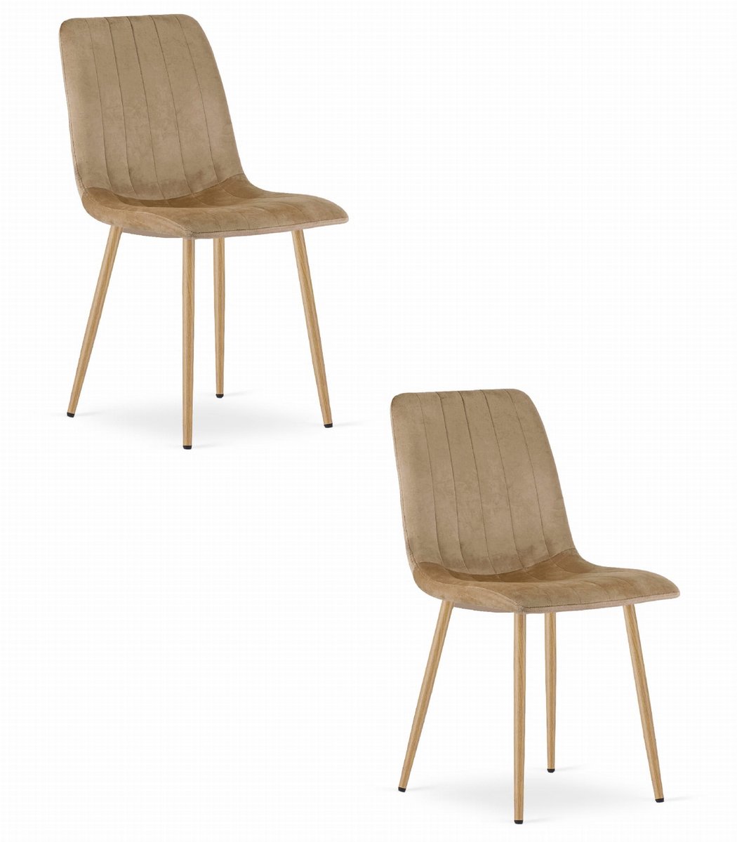 Set van 2 Eetkamerstoelen LAVA - Bruin - Houtlook Metalen Poten - Velvet Bekleding - Industriële Stijl, Max. 110 kg, Ergonomisch Design, Comfortabele Zitting