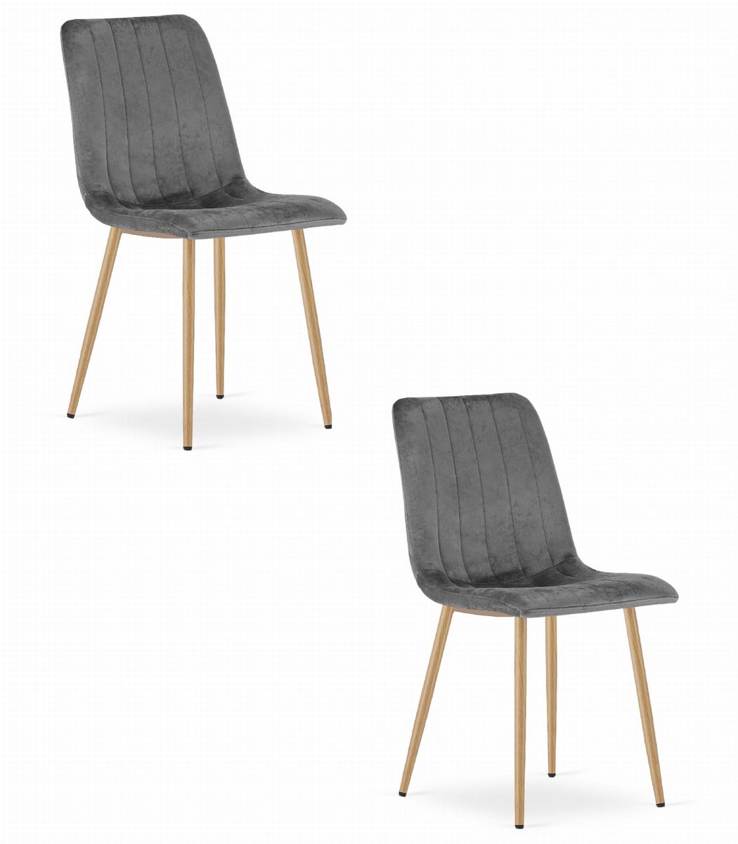 LEOBERT Set van 2 Eetkamerstoelen LAVA - Donkergrijs - Houtlook Metalen Poten - Velvet Bekleding - Industriële Stijl, Max. 110 kg, Ergonomisch Design, Comfortabele Zitting donkergrijs / houtlook