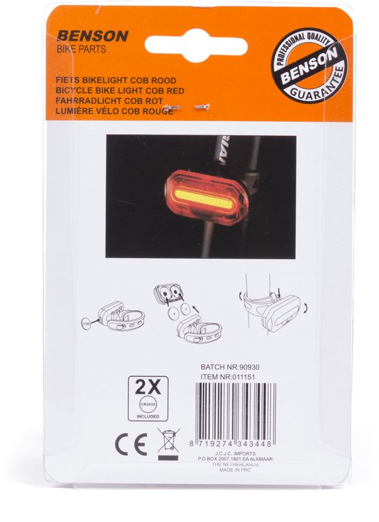 1x Fietsachterlicht / achterlicht COB LED - 2x knoopcelbatterijen CR2032 - zadelpen / frame bevestiging - batterij achterlamp - fietsverlichting / achterlichten — afbeelding 4