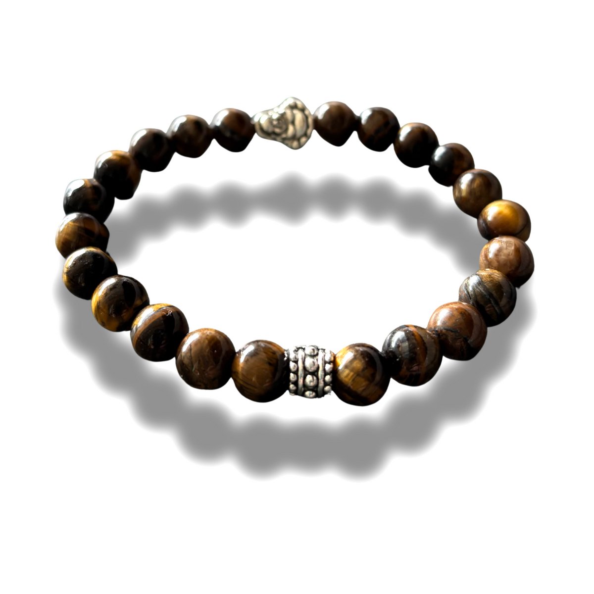Armband - natuursteen - tijgeroog - buddha teken - 8 mm 20,5 cm