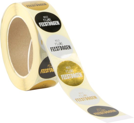 Sluitsticker - Hele fijne Feestdagen - Wit / Goud / Zwart - 4 assorti - Sluitzegel - Kerst - Christmas - Kerstkado - Kadootje | Kerstkaart - Envelop sticker - Cadeau - Gift - Cadeauzak - Traktatie - Chique inpakken - Label - Goudfolie - DH collection