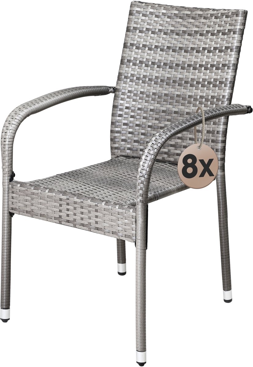 Casaria Tuinstoelen Stapelbaar – Set van 8 – 90x56x60 cm – Grijs