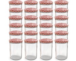 Oputec 24x 440ml inmaakpotten / voorraadpotten TO Ø 82 mm – glazen jampotten – metalen schroefdeksel rood-wit geruit – conservenpotten
