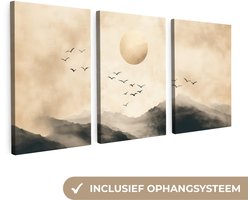 Ensemble de peintures sur toile 240x120 cm - Triptyque de Décoration murale - Paysage - Japandi - Beige - Vogels - Décoration murale salon - Décoration chambre - Accessoires chambre - Peintures sur toile