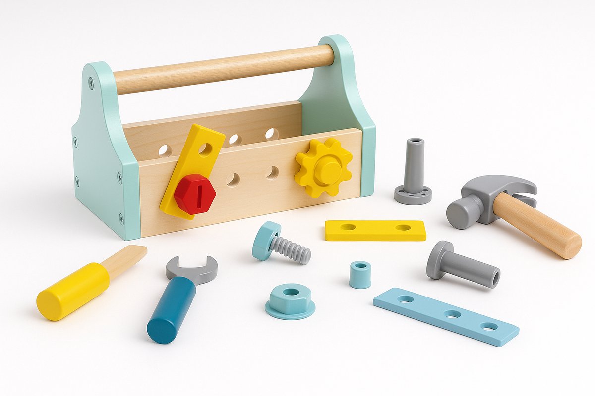 Tooky Toy® Gereedschapskist - Stimulerend houten Montessori speelgoed – Duurzaam, Educatief en Creatief spel voor Kinderen om Zelfredzaamheid en Vaardigheden te Ontwikkelen