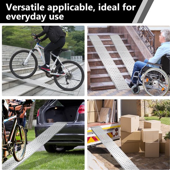 Froadp Oprijplaat, antislip, verzinkt staal, 135 x 23 x 4,5 cm, zilver, voor auto, motorfiets, ATV, auto, belastbaar tot 400 kg per paar (zwart