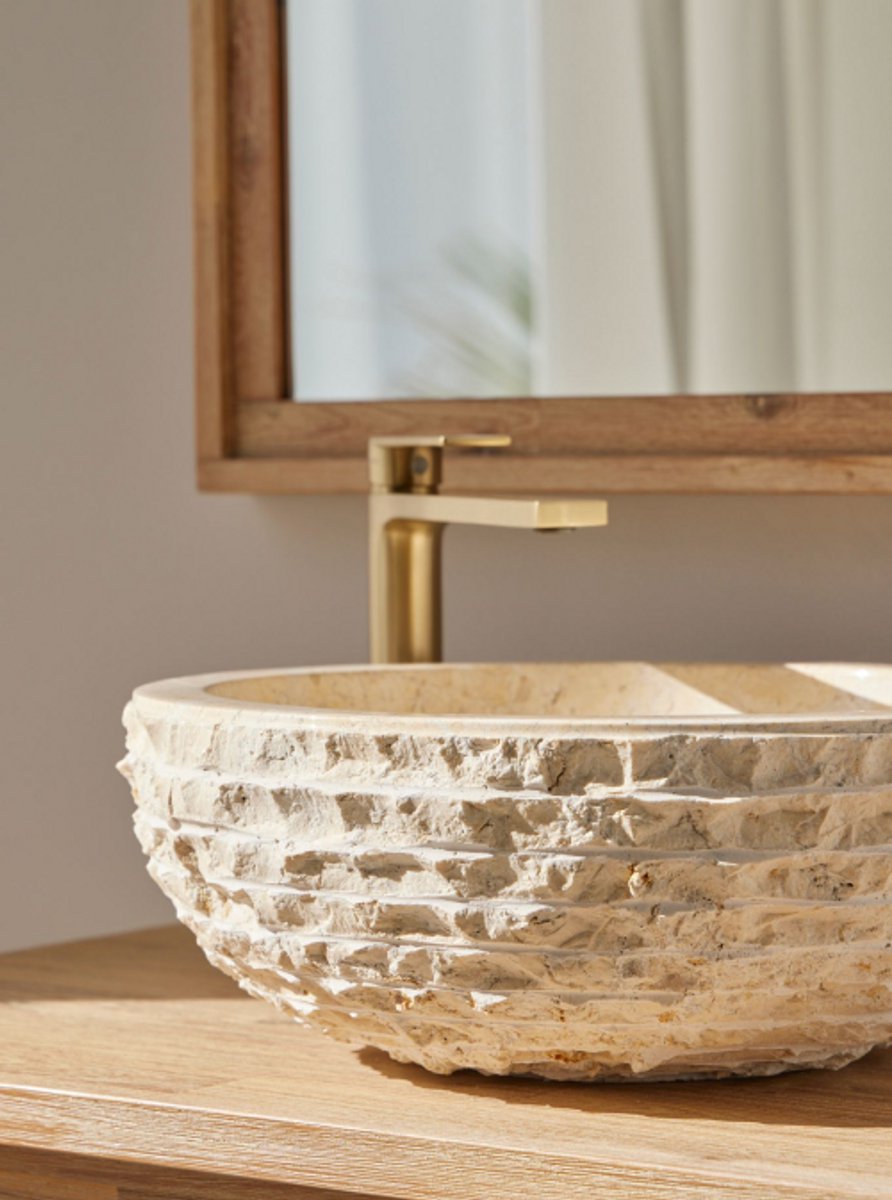 Natuursteen waskom rond beige 40×40×15 cm – Almaris
