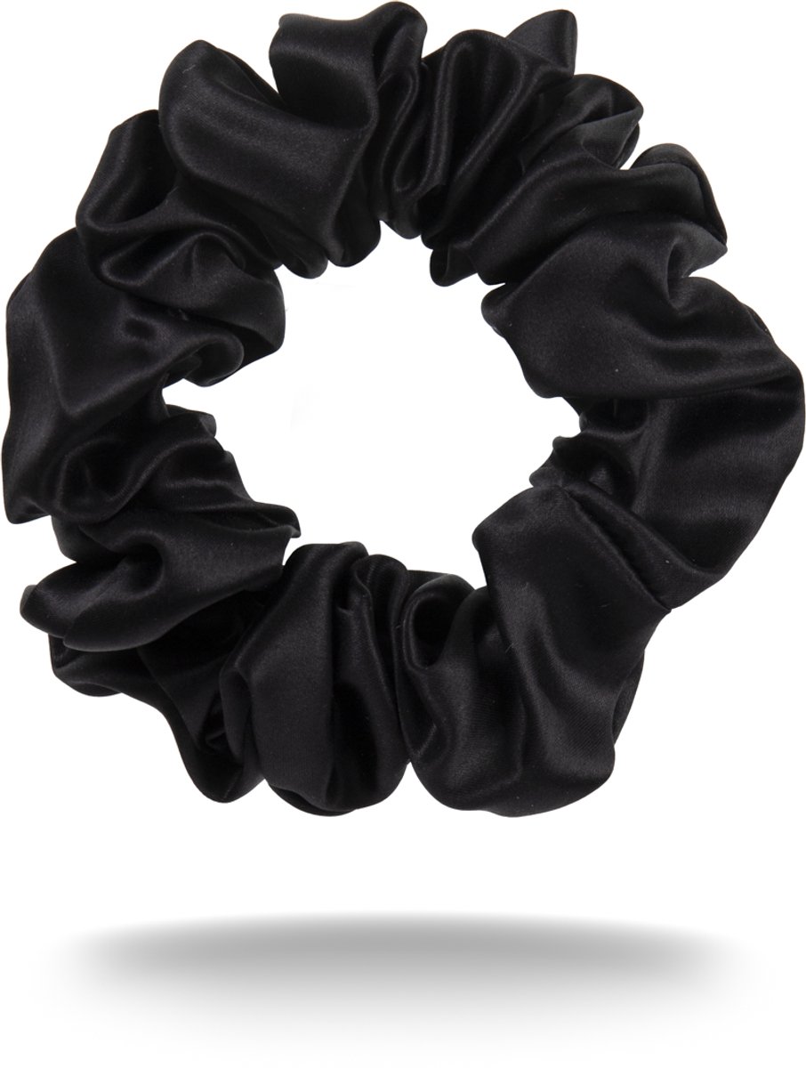 Scrunchie van 100% moerbeizijde - mulberry silk - haar elastiek zonder haarbreuk - haarverzorging - luxe scrunchie dames - Walure Aesthetics - medium size - zwart
