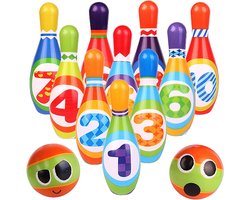 JeiibrZui Bowlingset Voor Kinderen - Kinderbowlingset - Veilig Schuim Materiaal Echt Binnen Speelplezier - 12 Stuks - Voor Peuters Tot 12 Jaar Veelkleurig