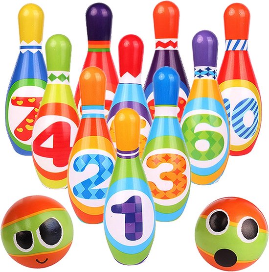 JeiibrZui Bowlingset Voor Kinderen - Kinderbowlingset - Veilig Schuim Materiaal Echt Binnen Speelplezier - 12 Stuks - Voor Peuters Tot 12 Jaar Veelkleurig