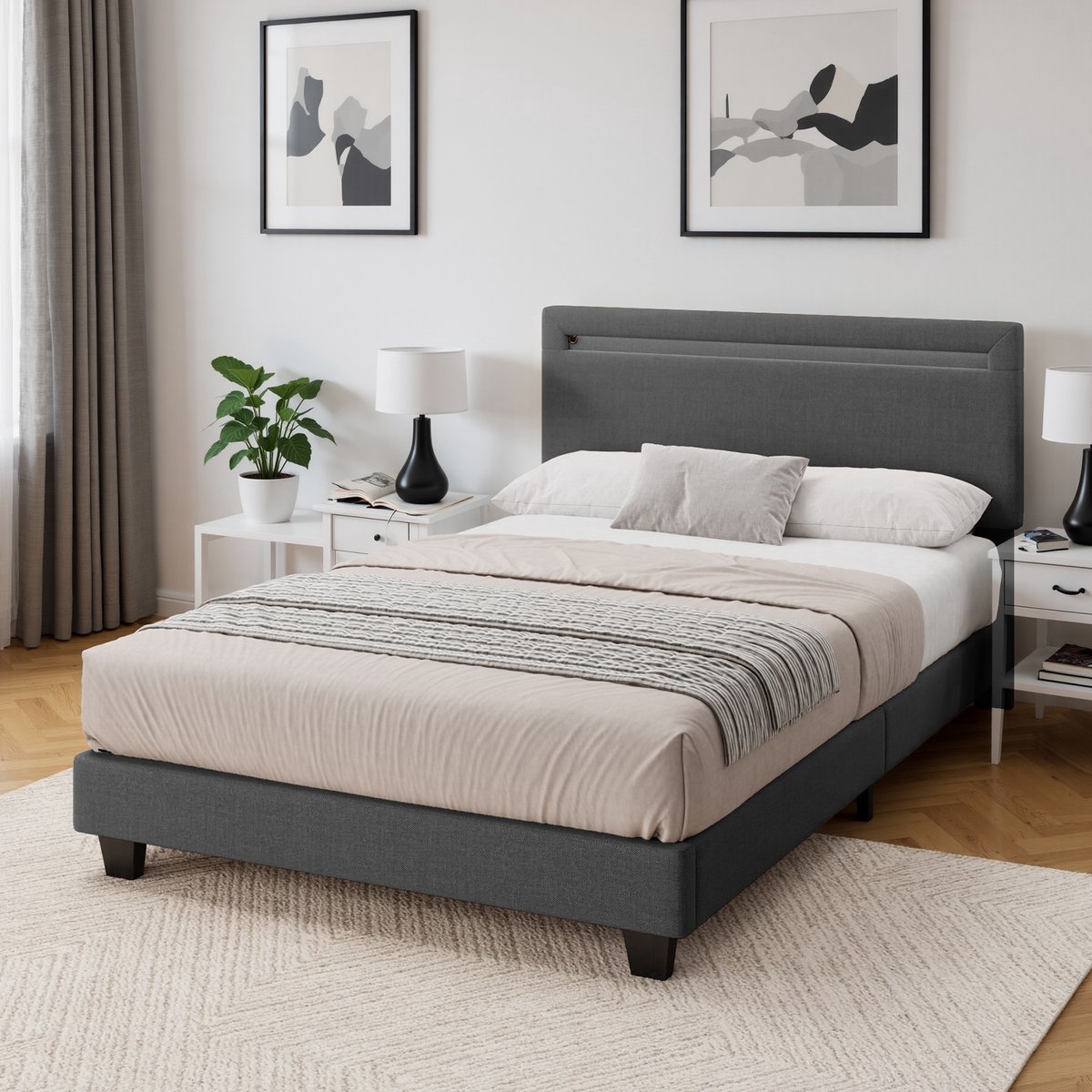 Bealife BF27 Bedframe - 200 x 120 cm - LED-verlichting - Hoofdbord en lattenbodem - Donkergrijs
