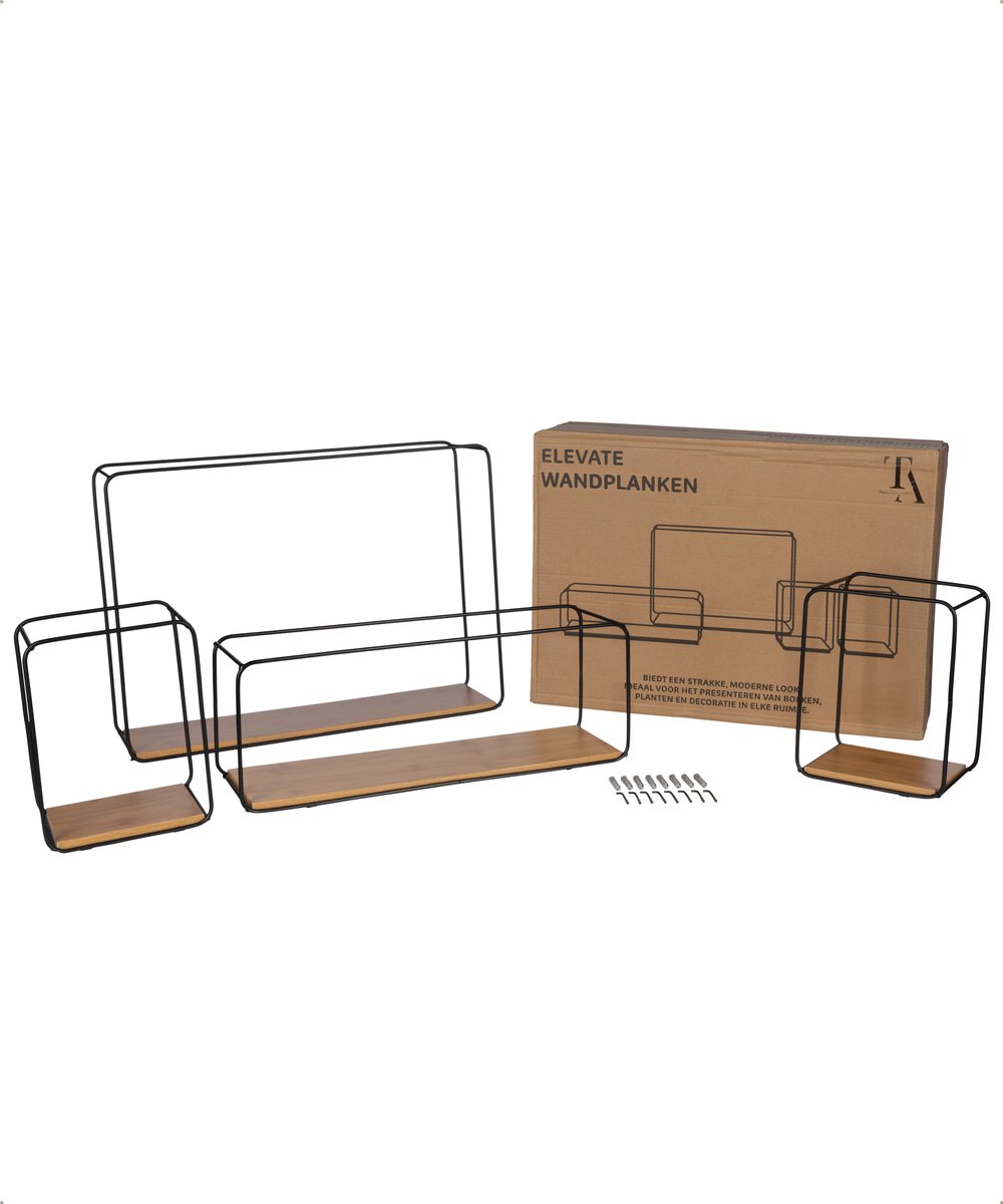 TrueLogic Alpha Wandrek - Set van 4 - Decoratieve Wandplanken - Wandplank - Elevate Wandrekken - Inclusief Schroeven en Pluggen - Licht Eik