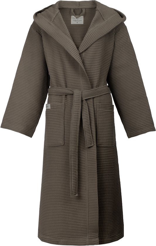L&G - Unisex Sauna Badjas - 100% Katoen Badjas - M - Kaki - Katoen wafel - Wafel Badjas dames - badjas met capuchon unisex - Badjas dames en heren - M