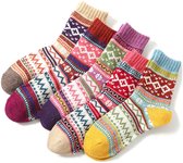 Warme wollen sokken -Dikke winter sokken - warm & ademend - Huissokken Dames en Heren - Cadeautip - Kerst - Kerstcadeaus - Multikleur - 5 paar