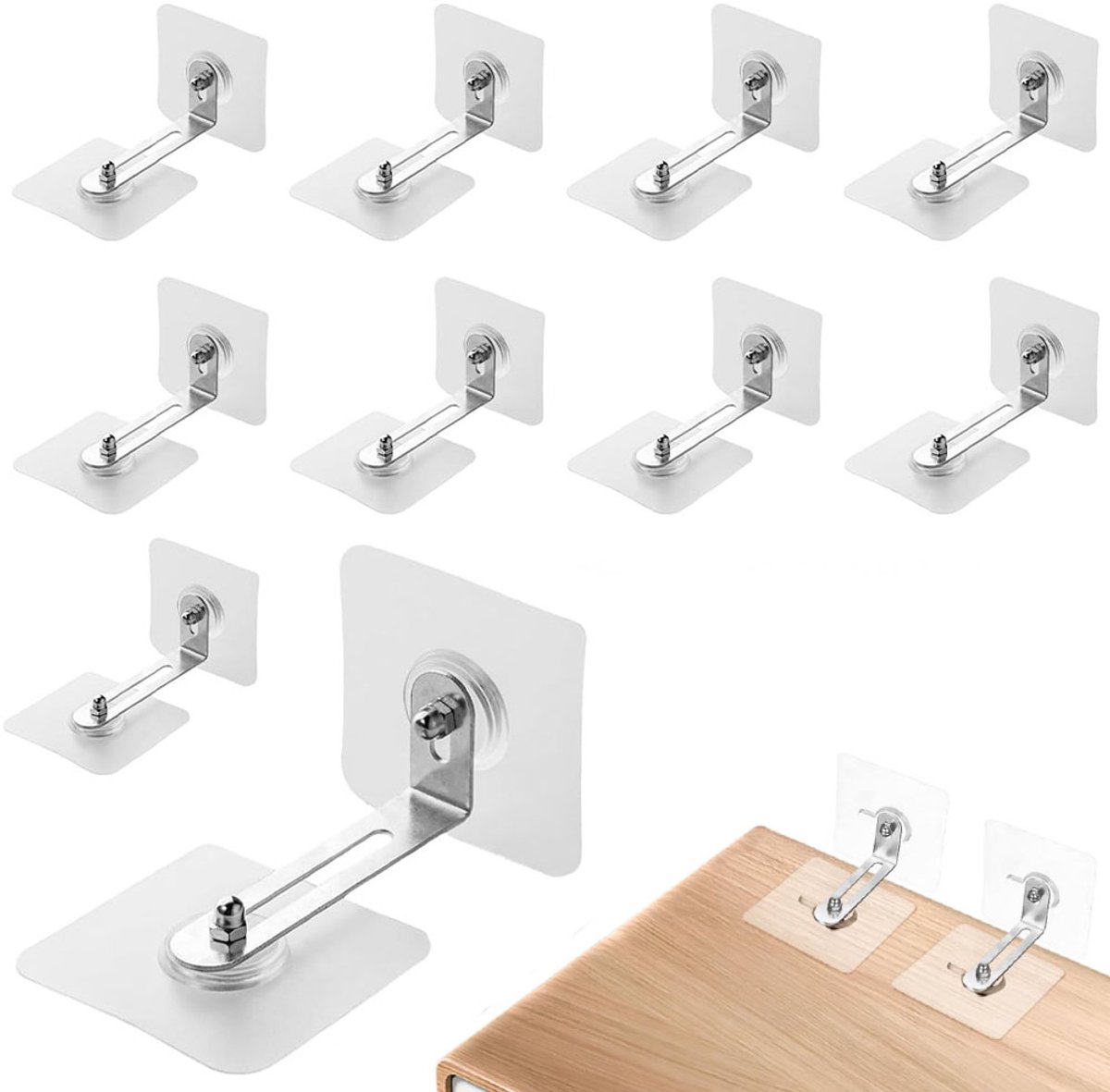 Image of 10 paar Meubelankers - 7*7CM - Meubilair muurankers - Anti-kantel meubelriemen - Zelfklevende meubel- en wandankers - Zelfklevende kastankers - Valbeveiliging - Geen Boor - Voor het Bevestigen van Boekenkastkastkast Dressoir - Veiligheid voor meubels